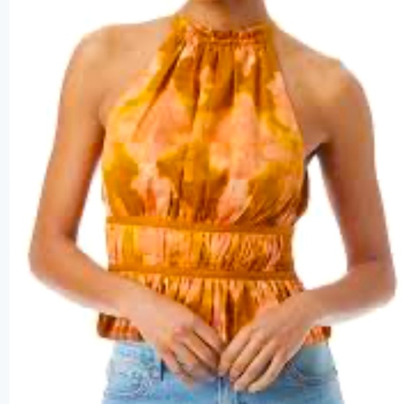 Sam Edelman Felicia Sleeveless Top Pumpkin Spice -Sleeveless Smocked Halter S - Picture 1 of 13